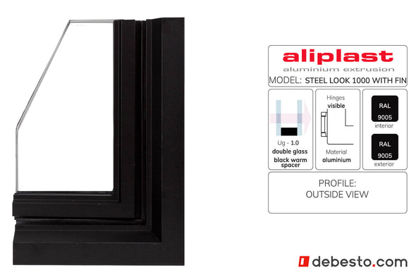 Aliplast Steel look 1000 With Fin Aluminium Window System - Corner Sample