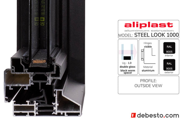 Aliplast Steel Look 1000 Without Fin Black Aluminium Window System - Corner Sample