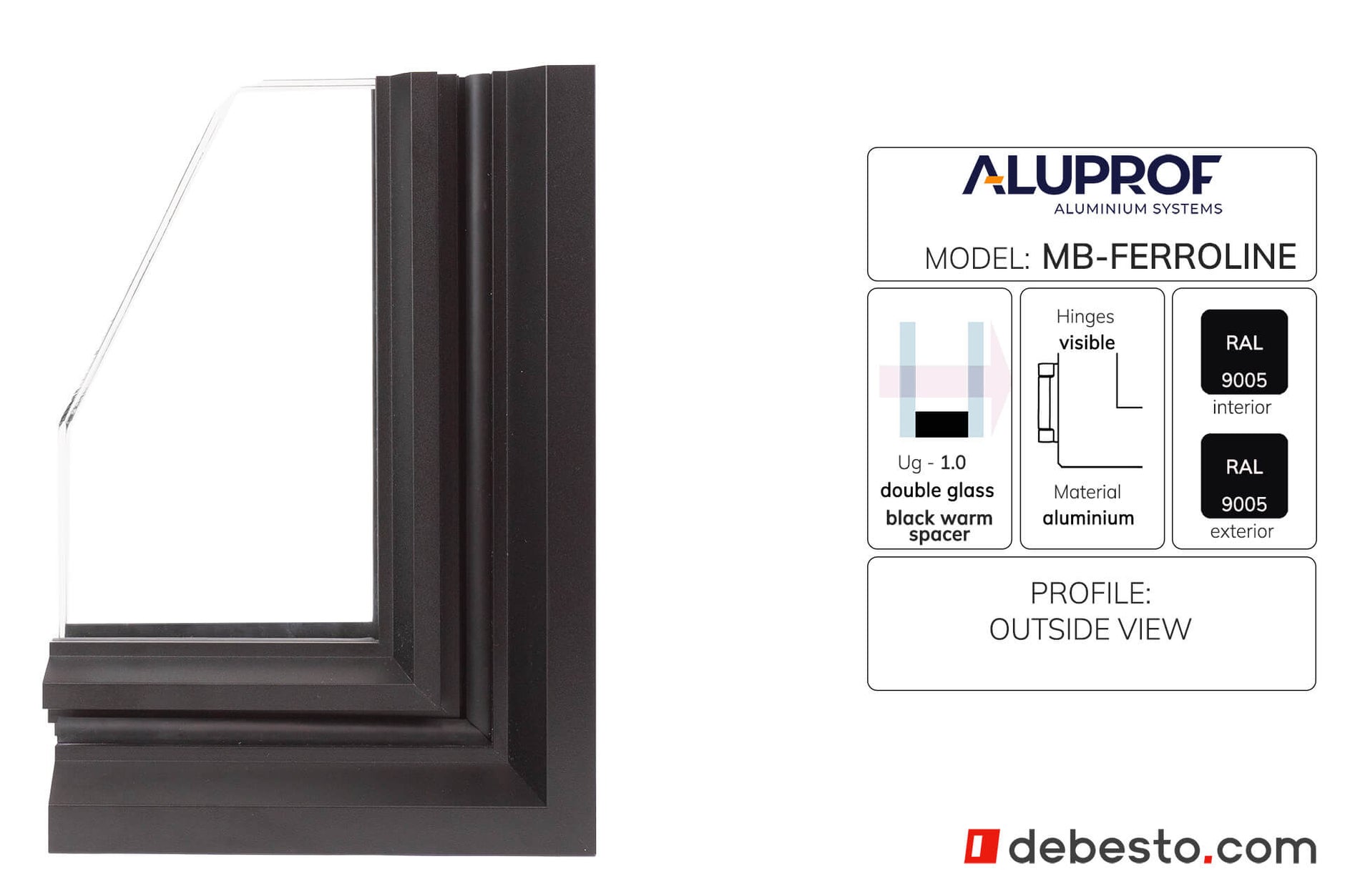 Aluprof MB-Ferroline Aluminium Window System - Corner Sample Without Fin