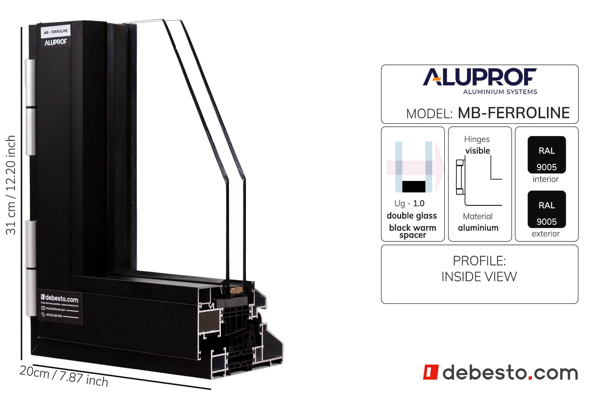 Aluprof MB-Ferroline Aluminium Window System - Corner Sample Without Fin