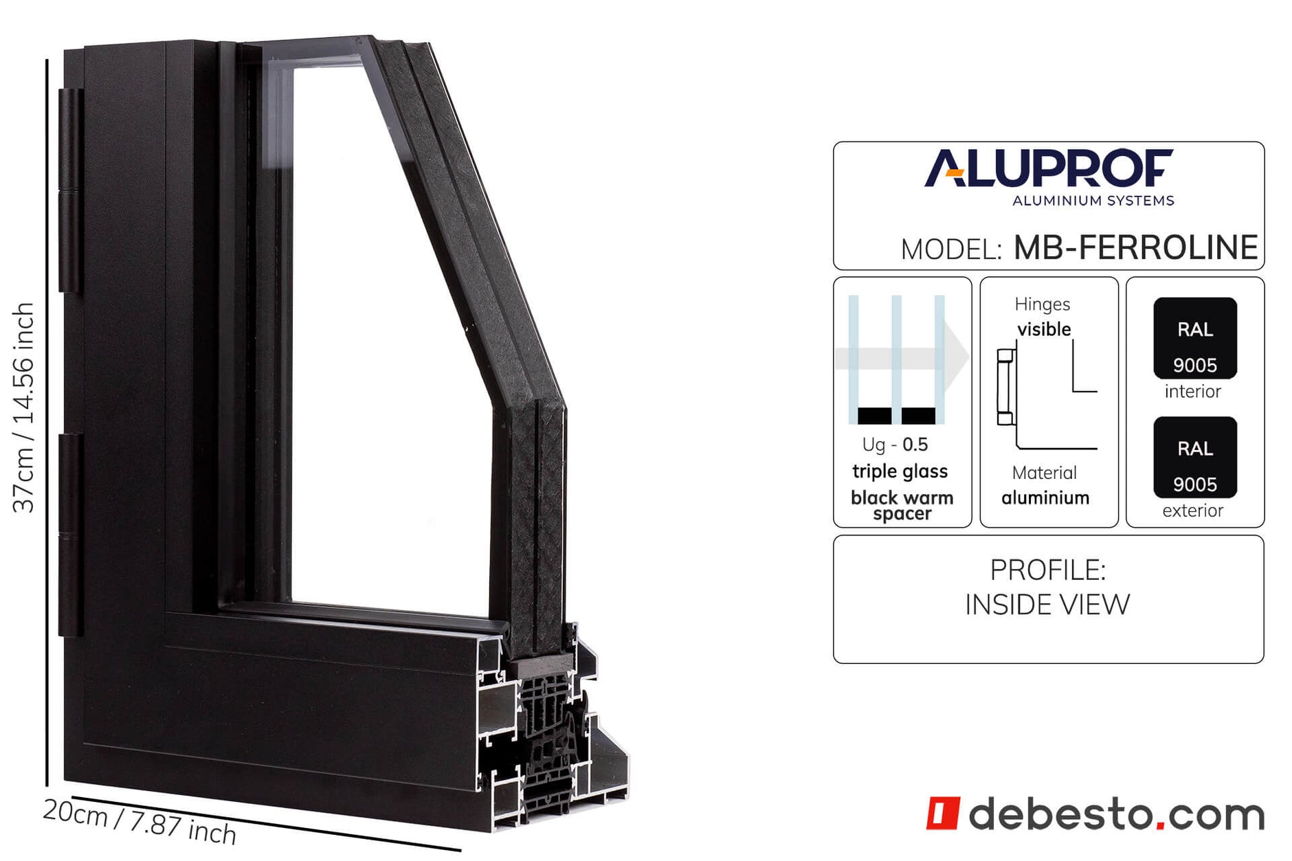 Aluprof MB-Ferroline Aluminium Window System - Corner Sample Without Fin