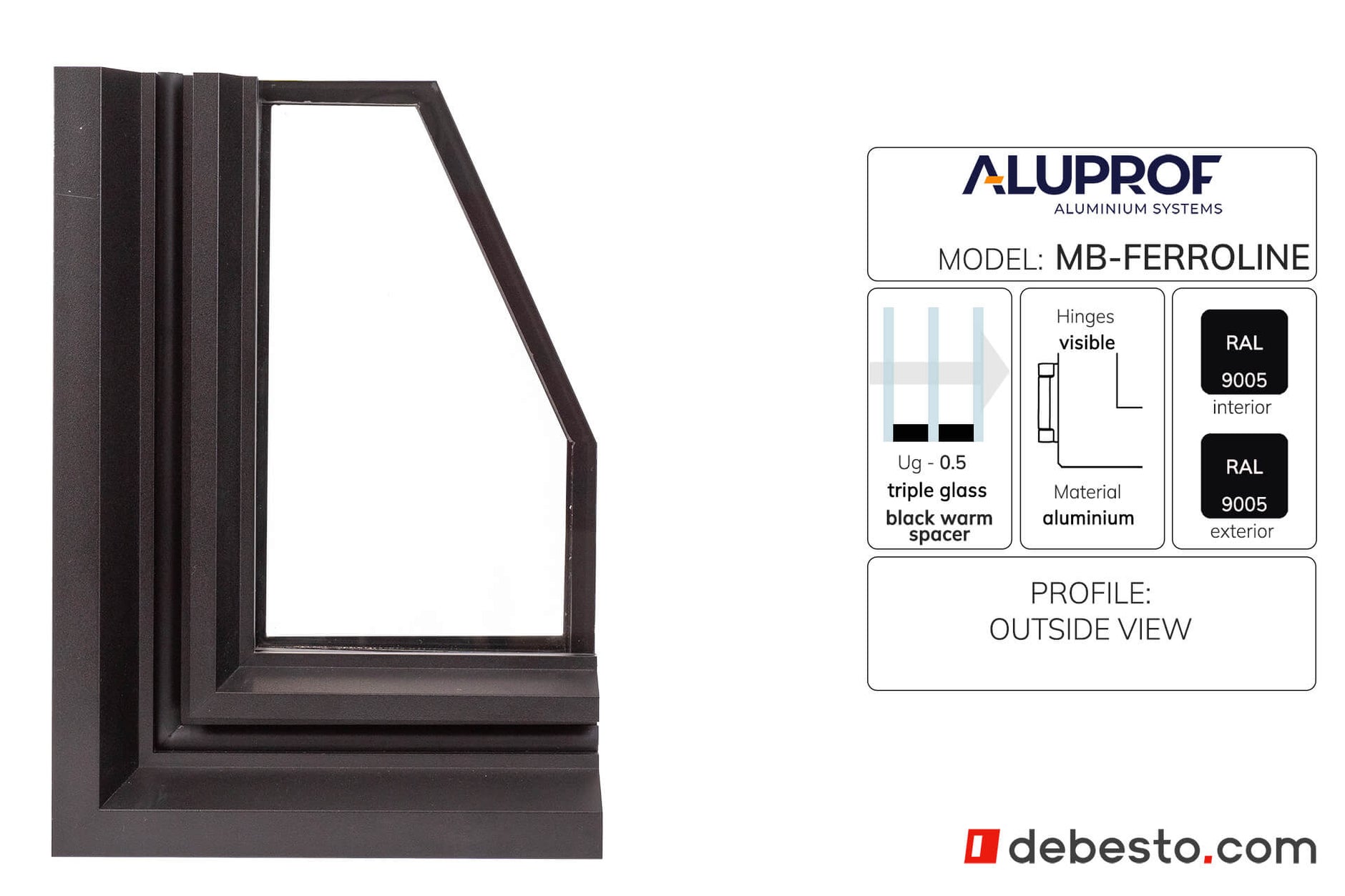 Aluprof MB-Ferroline Aluminium Window System - Corner Sample Without Fin