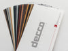 front cover of the decco colour chart with logo of debesto.com it also shows different colours of the palettte