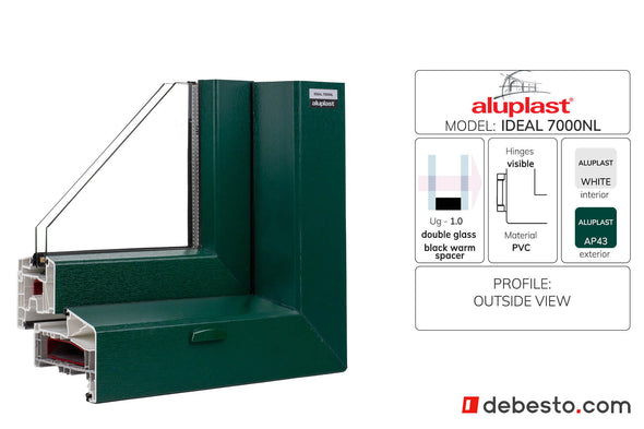 Aluplast Ideal 7000 NL Blockprofile with peen PVC Window System - Corner Sample (GREEN&BEIGE)