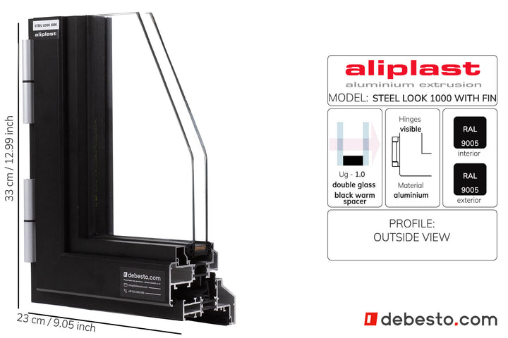 Aliplast Steel look 1000 z płetwą System Okien Aluminiowych - Trójkąt pokazowy