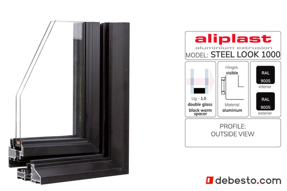 Aliplast Steel Look 1000 Without Fin Black Aluminium Window System - Corner Sample