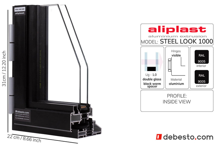 Aliplast Steel Look 1000 Without Fin Black Aluminium Window System - Corner Sample