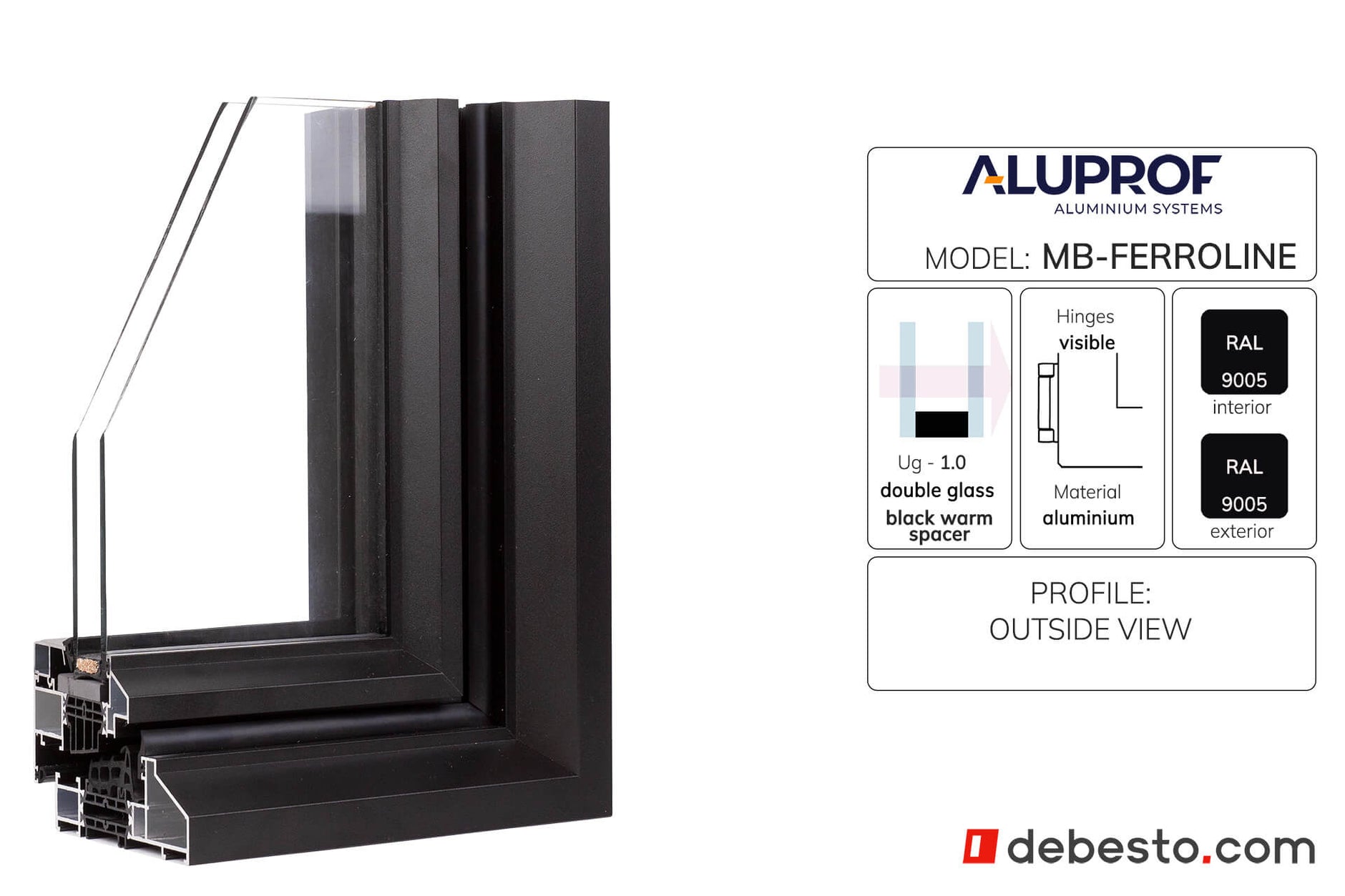 Aluprof MB-Ferroline Aluminium Window System - Corner Sample Without Fin