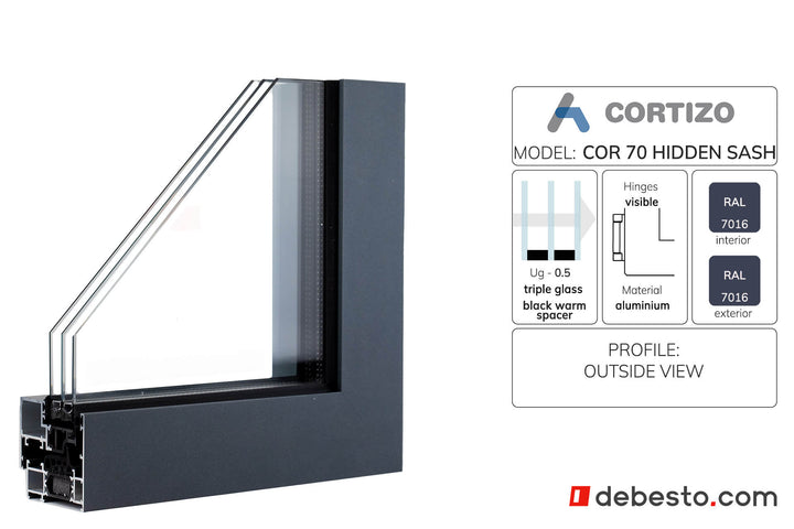 Cortizo Cor 70 ukryte skrzydło System Okien Aluminiowych - trójkąt pokazowy