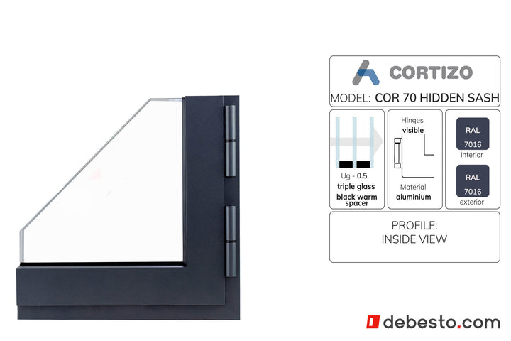 Cortizo Cor 70 ukryte skrzydło System Okien Aluminiowych - trójkąt pokazowy