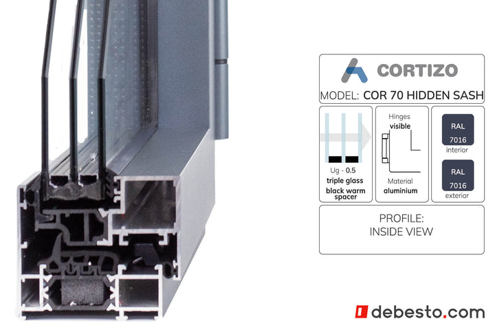 Cortizo Cor 70 ukryte skrzydło System Okien Aluminiowych - trójkąt pokazowy