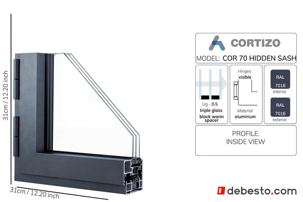 Cortizo Cor 70 Hidden Sash Aluminium Window System - Corner Sample