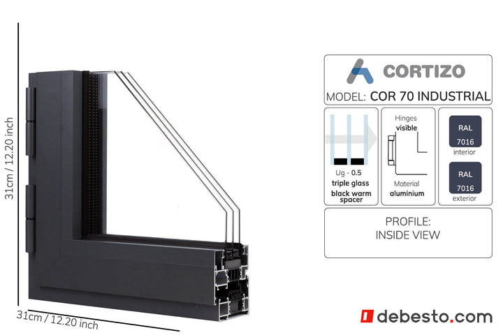 Cortizo Cor 70 Industrial Aluminium Window System - Corner Sample