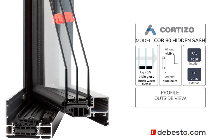 Cortizo Cor 80 Ukryte skrzydło - System okien aluminiowych - Trójkąt pokazowy