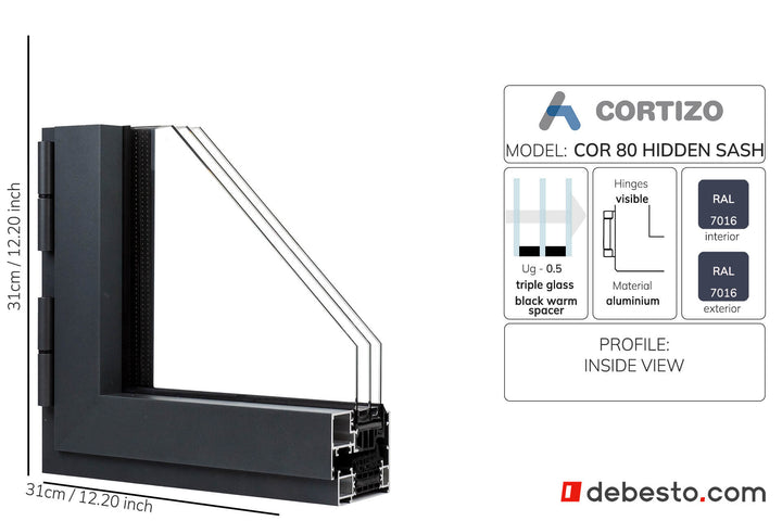 Cortizo Cor 80 Ukryte skrzydło - System okien aluminiowych - Trójkąt pokazowy
