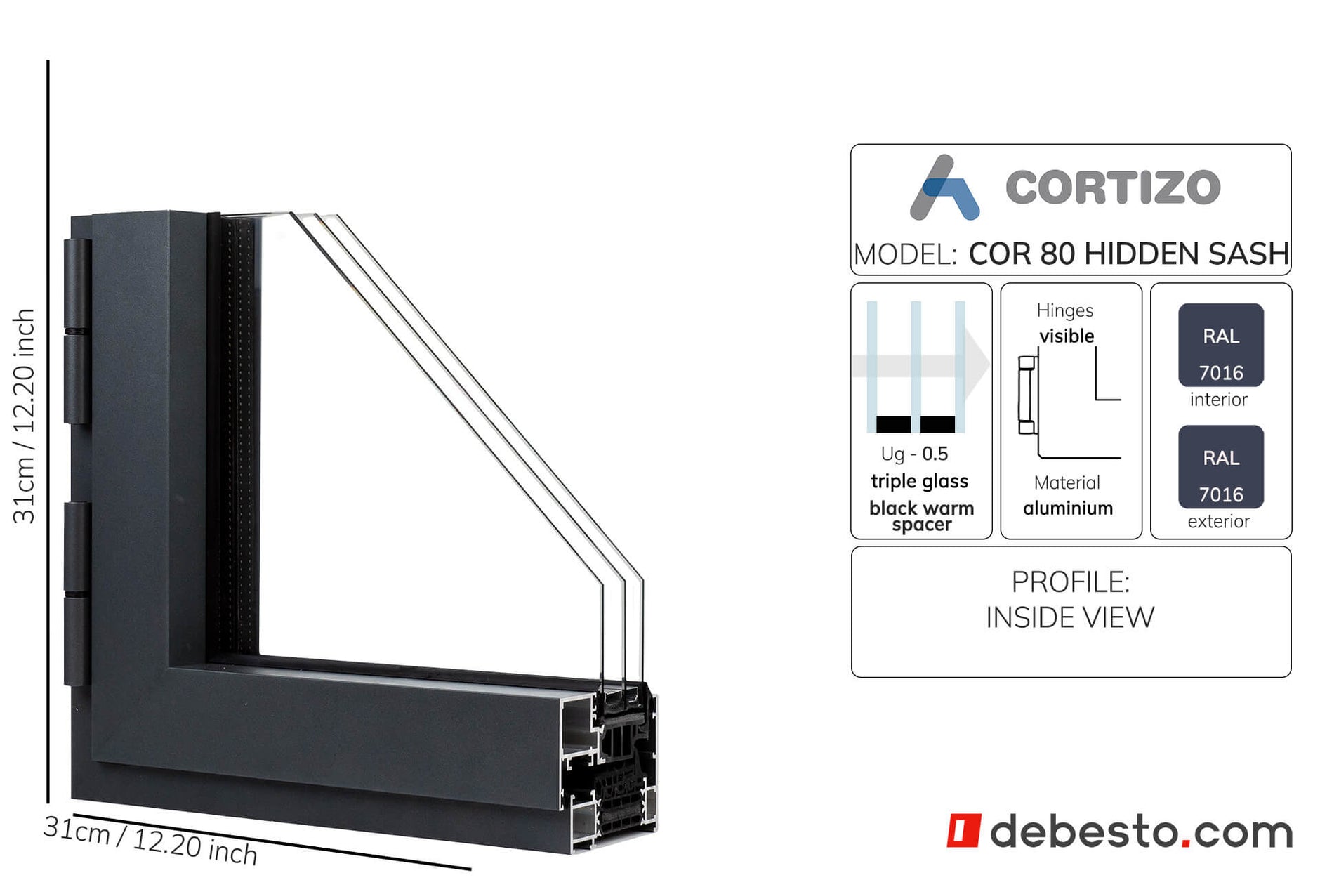 Cortizo Cor 80 Ukryte skrzydło - System okien aluminiowych - Trójkąt pokazowy