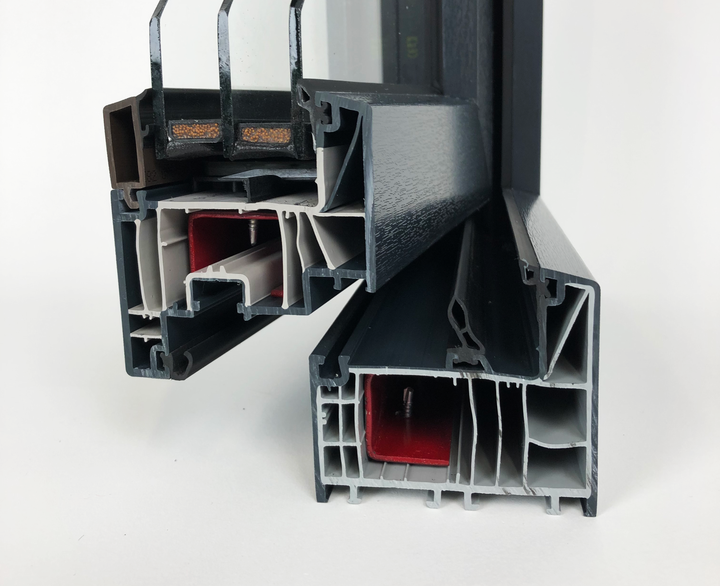 Set of 2 window corner samples Aluprof MB 86N Alu & Salamander Bluevolution 82 PVC