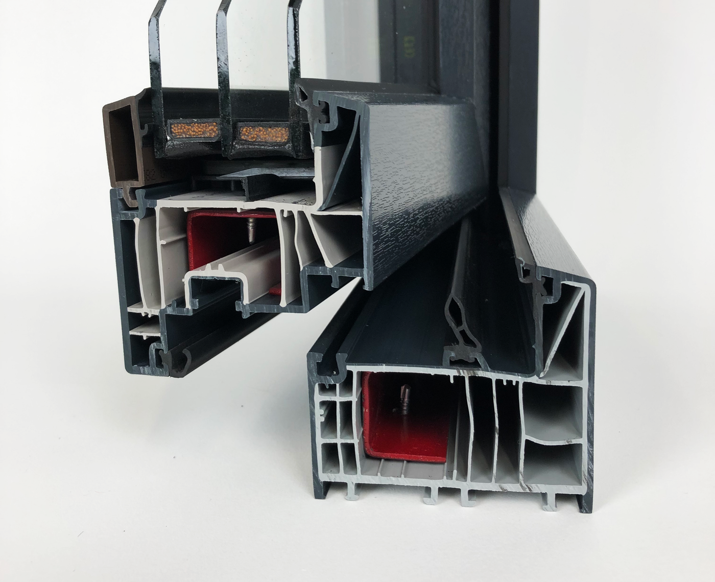 Set of 2 window corner samples Aluprof MB 86N Alu & Salamander Bluevol ...