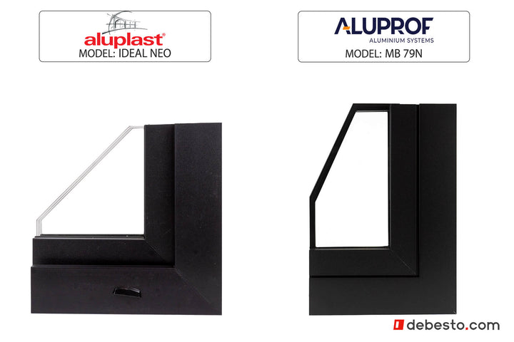 Set of 2 window corner sample Aluplast Ideal Neo PVC & Aluprof MB 79N ALU