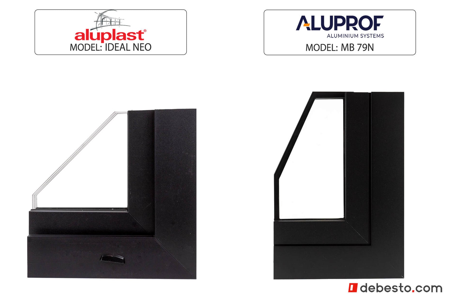 Set of 2 window corner sample Aluplast Ideal Neo PVC & Aluprof MB 79N ALU