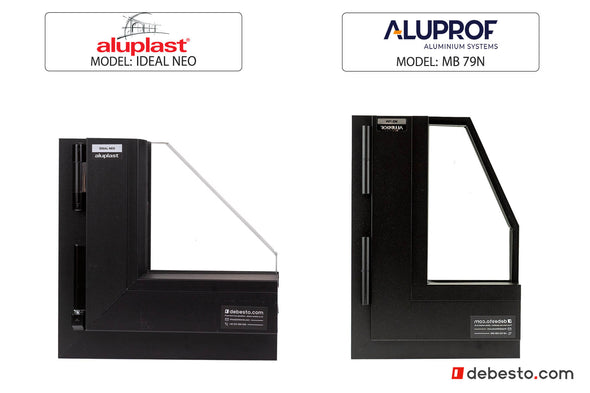 Set of 2 window corner sample Aluplast Ideal Neo PVC & Aluprof MB 79N ALU