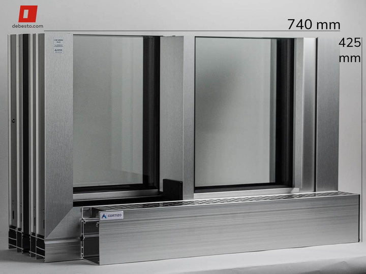 Cortizo Cor-Vision PLUS side view of sliding door sample with dimensions
