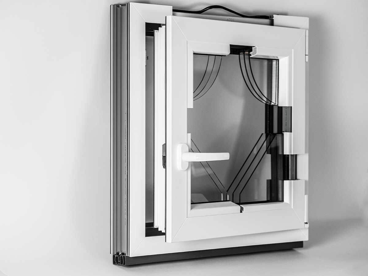 Photo shows how Gealan educational window sample is opening - it is tilt and turn window