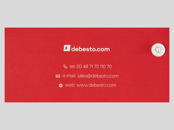 back cover of the decco colour chart with logo of debesto.com and contact information to debesto